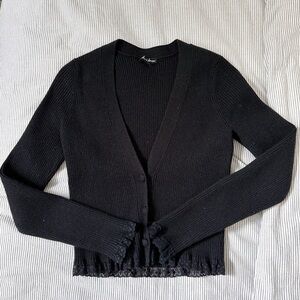 For Love And Lemons Black Cardigan Sweater with Ruffled Hem